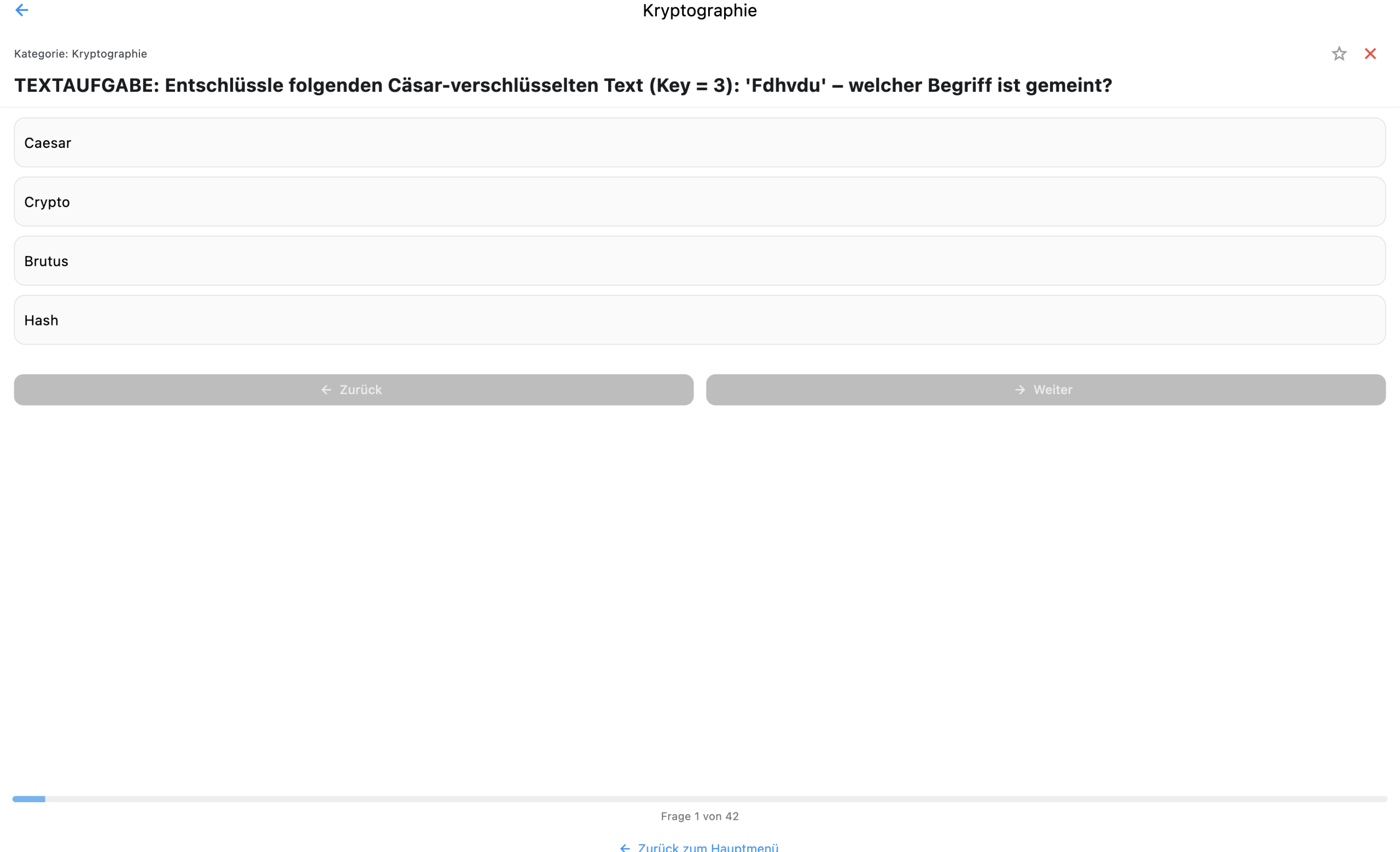 Kryptographie Aufgabe in LearnAQuiz